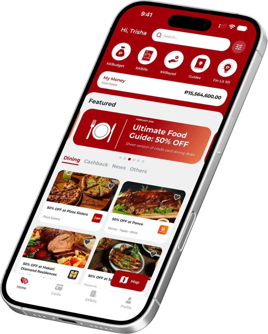 KKB App home screen showing credit card deals and finance tips